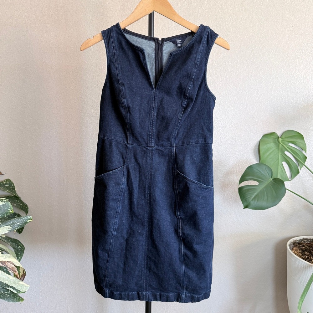 Boden‎ Denim Women Dark Wash Indigo Sleeveless V-Neck Shift Dress Size 4P Petite